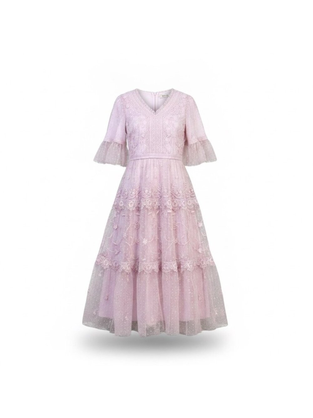 Ivy City Co. Womens Pink Embroidered Lace Midi Dress Sz S